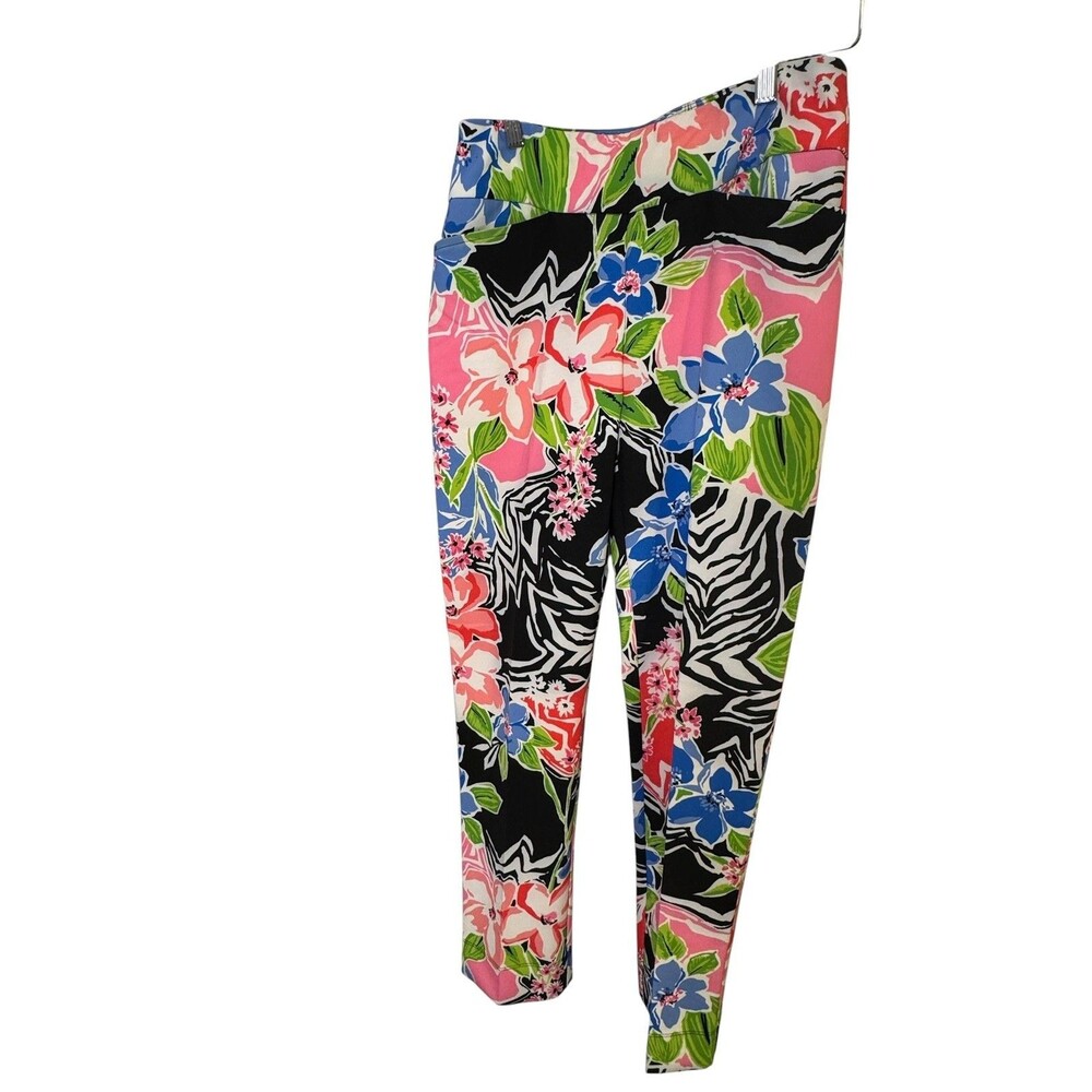IBKUL Pants Womens 4 Multicolor Tropical Floral Ankle Slim Pull On Stretch - Picture 2 of 7